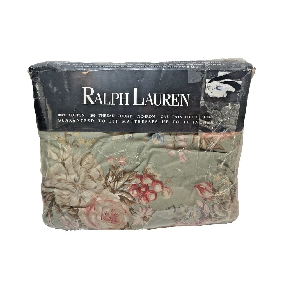 New Ralph Lauren Charlotte IV Sage Green Floral TWIN Fitted Sheet  NIP